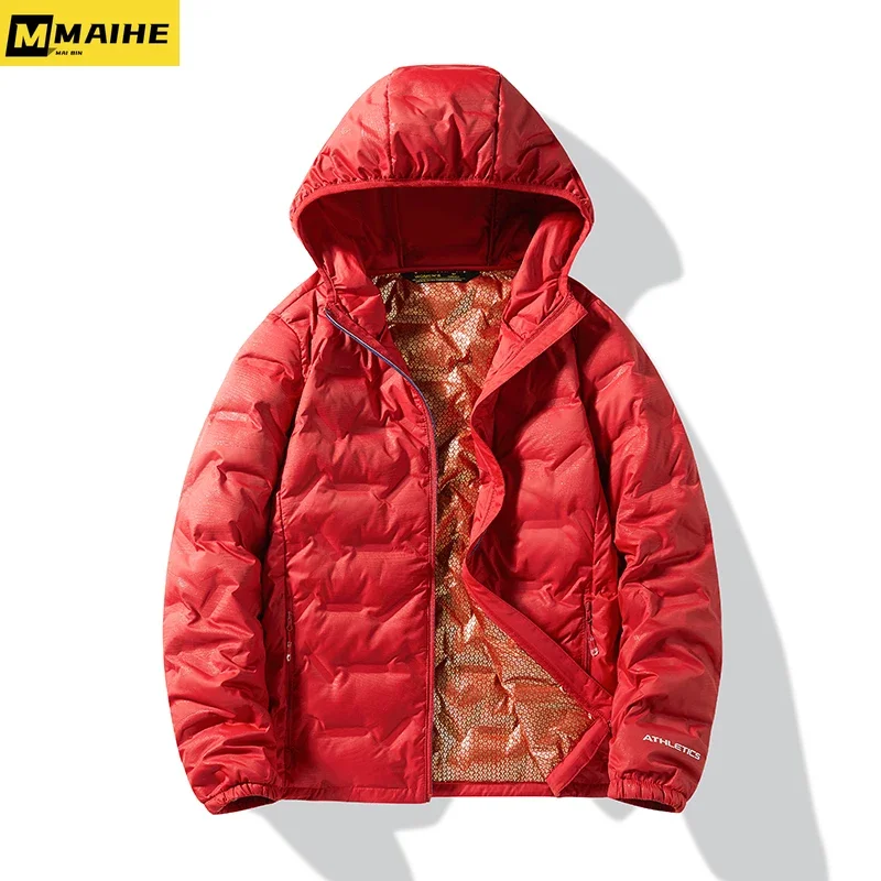 Winter Warm Men's Down Jacket Korean Version Fashionable Windproof Warm Hooded Couple Jacket Portable Lightweight Jackets