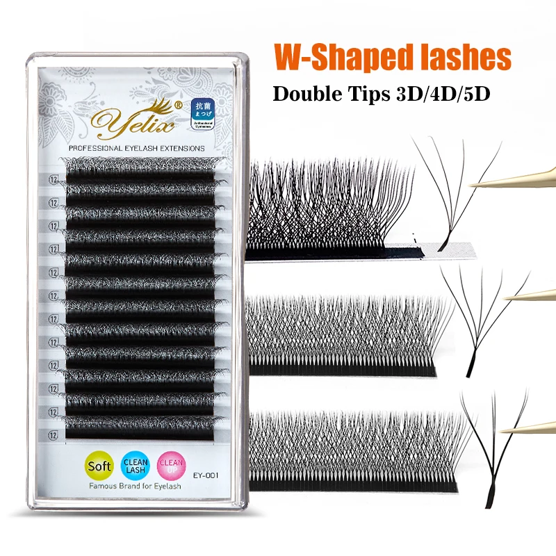 Yelix W Shaped Lashes Automatic Flowering Lashes Bloom 3D 4D 5D Premade Fans Speed Eyelash Extensions Natural Individual Lashes