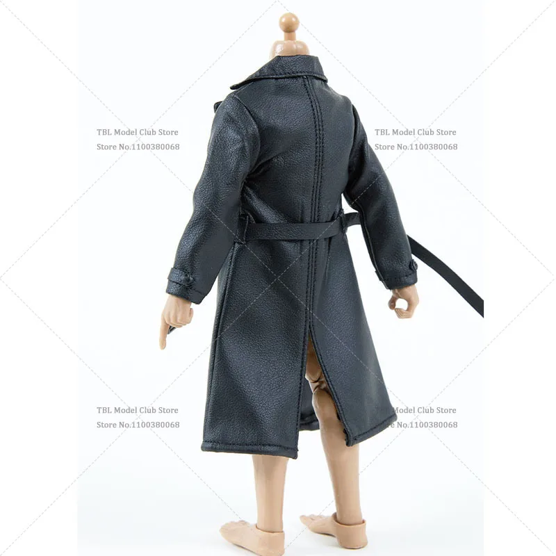 Maßstab 1:12, schwarze Farbe, Trend, mittellanger Leder-Trenchcoat, Windjacke, Kleidungszubehör für 15,2 cm große männliche Soldaten-Actionfiguren