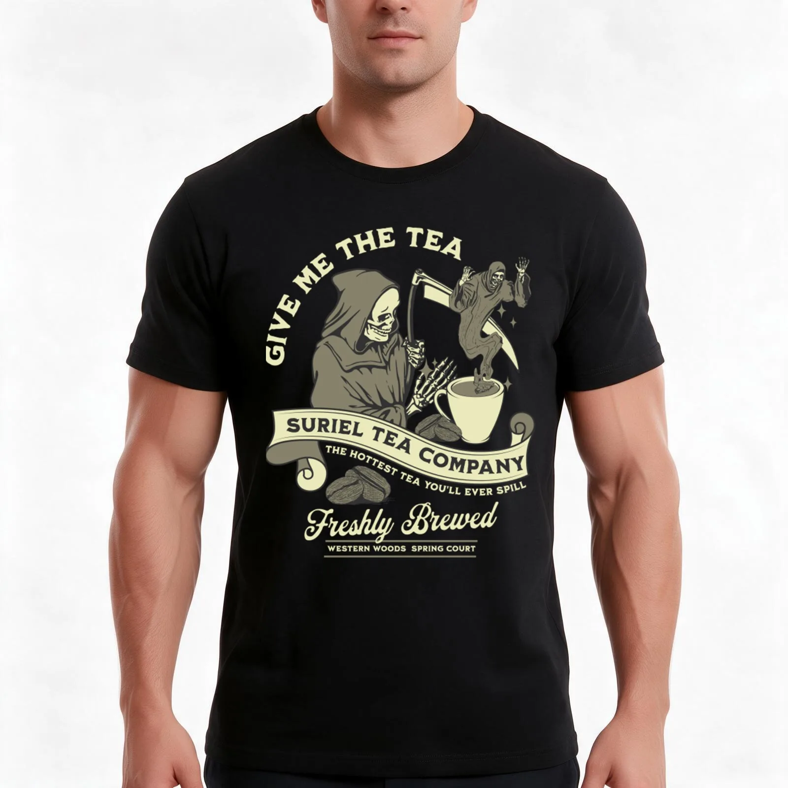 Suriel Tea Company Acotar Sarah J Maas 22 T-Shirt, Summer Casual Cotton Tee, Oversized Streetwear Tops, Vintage Graphic Print