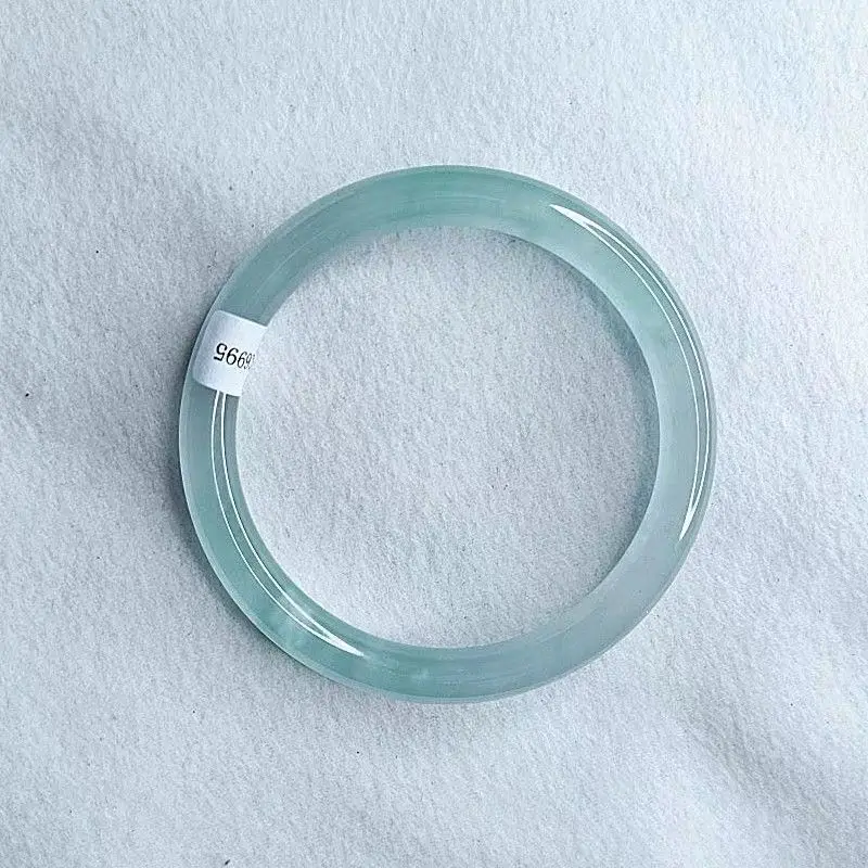 Pulsera de Jadeíta con Patrón Floral, de la Antigua Mina, Transparente con Aspecto de Hielo y Cera Natural, Pocos Estilos, Diseño Redondo Delgado
