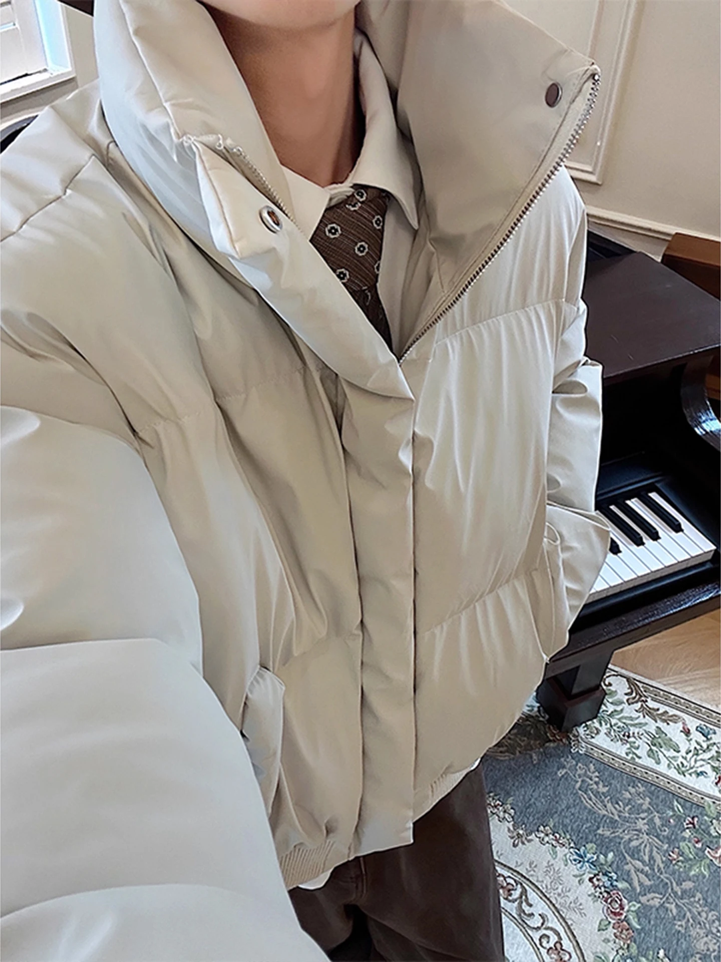 

Warm Casual Cotton Jaet Men's ort Sle Stand Collar Windproof Autumn Winter Faion High Street Thiened Zipper Closure