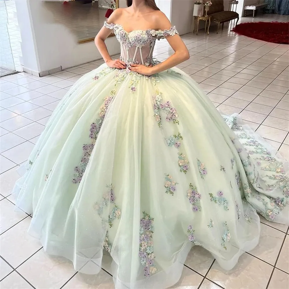 Ruiente Quinceanera Dresses 2024 New Sweet Flower Party Dress Classic Off The Shoulder Ball Gown Birthday Gown Graduation Dress