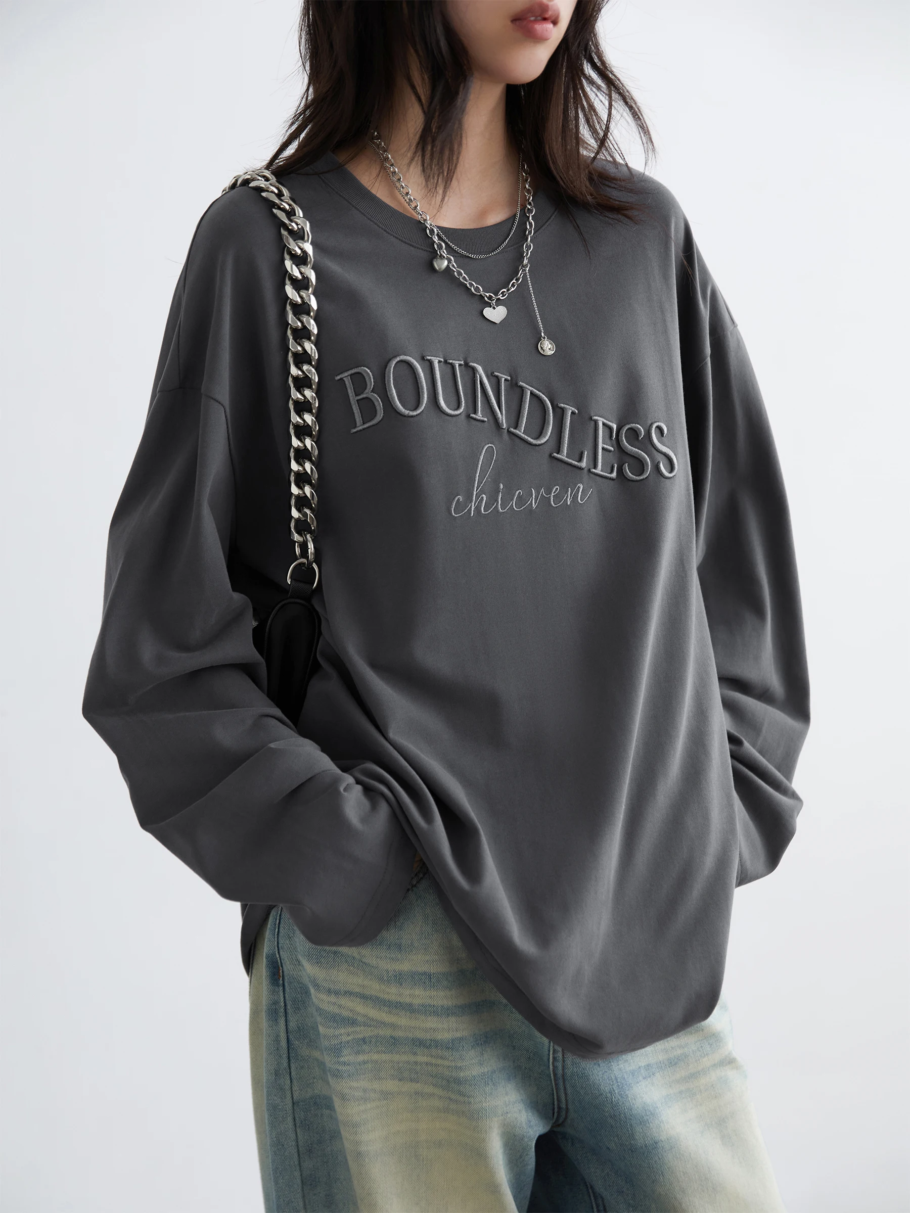 เสื้อสเวตเชิ้ตผู้หญิง CHIC VEN ทรงหลวม สไตล์ลำลอง แขนยาว ปักลายตัวอักษร ผ้าฝ้าย เสื้อคลุมผู้หญิง สำหรับฤดูใบไม้ผลิและฤดูใบไม้ร่วง ปี 2025