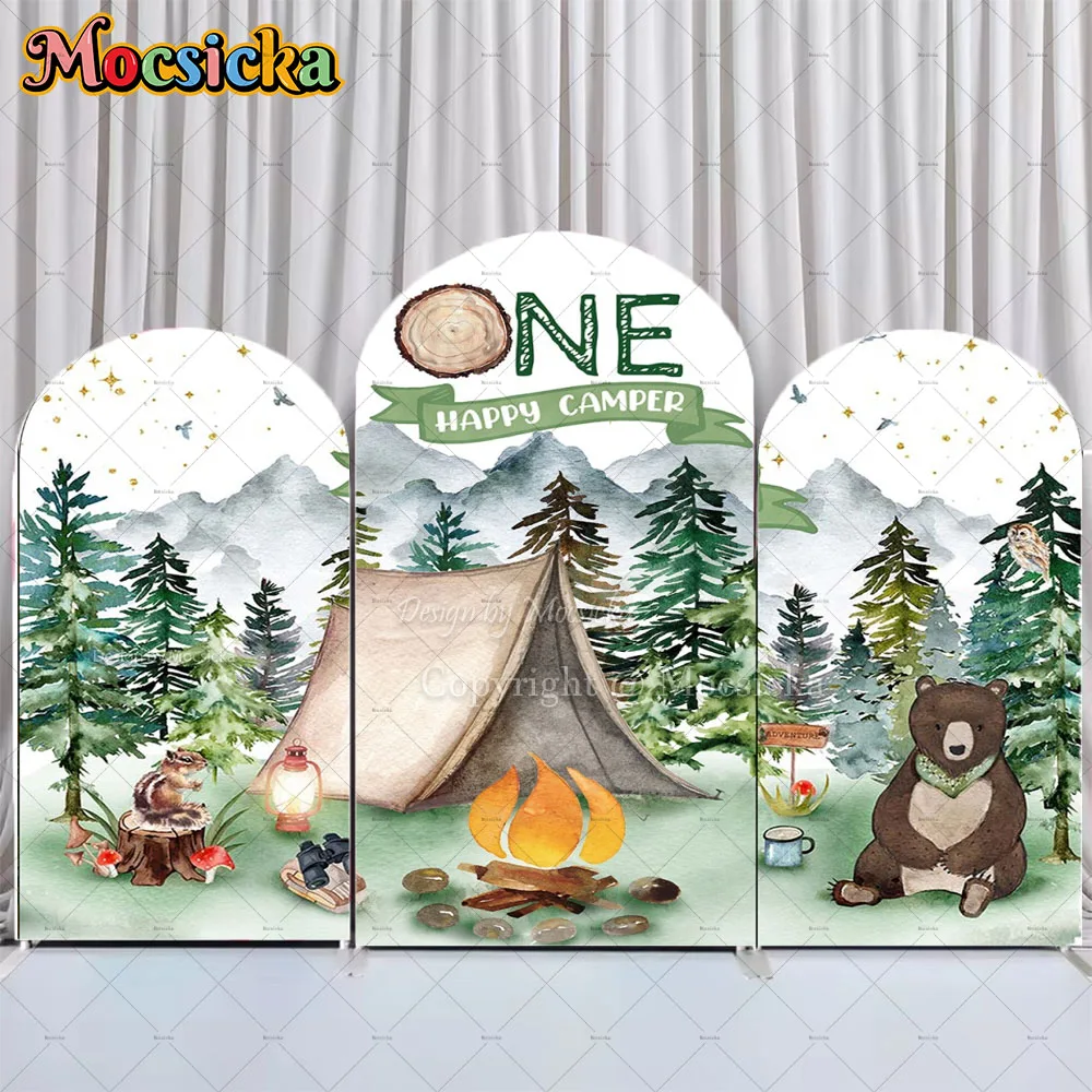 Mocsicka Baby Show 1st Birthday Arch Background Photography Picnic Theme Party Forest Adventure Tent Backdrop Boy Photo Studio