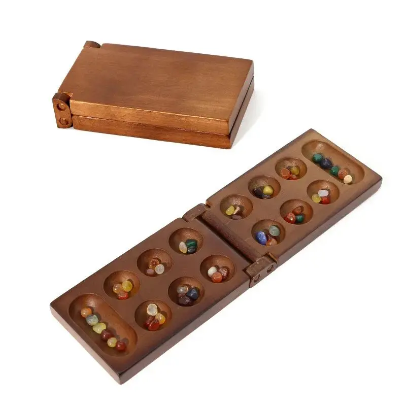 Wooden Mancala African Gem Chess Folding Thinking Board Strategy Puzzle Logical Training Family Party Holiday Present
