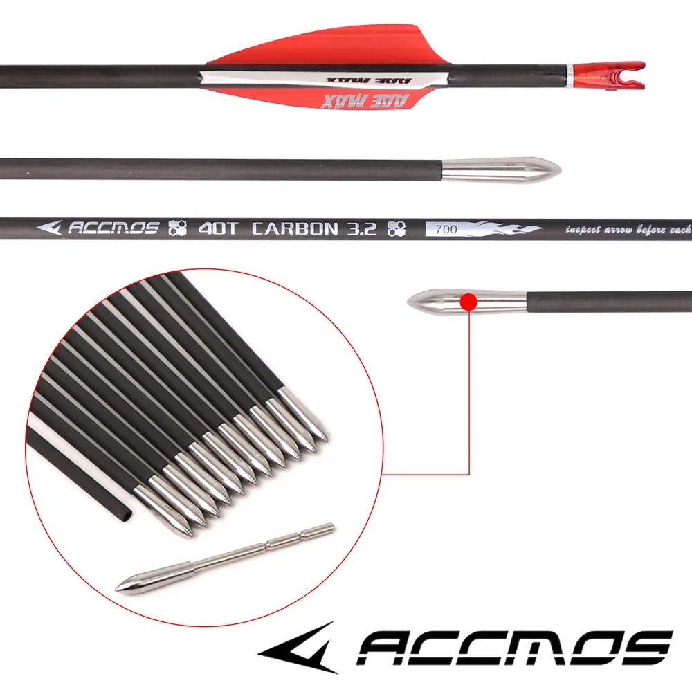 6-12pcs ID 3.2mm Spine 350 - 1000 Pure Carbon Arrow Straightness 0.009 Archery Arrow For Compound /Recuvre Bow Shooting