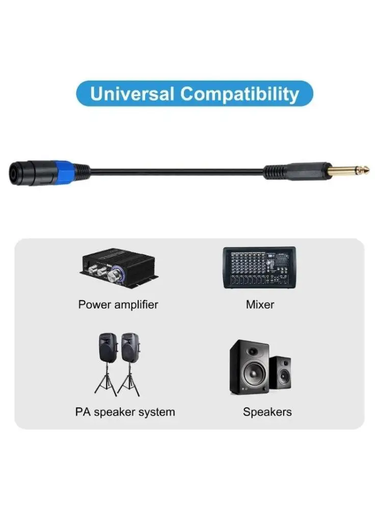 

652F Speakon Female Connector to 6.35mm 1/4" TS Male Plug Speaker Cable Wire Amplifier Connection Heavy Duty Twist Lock