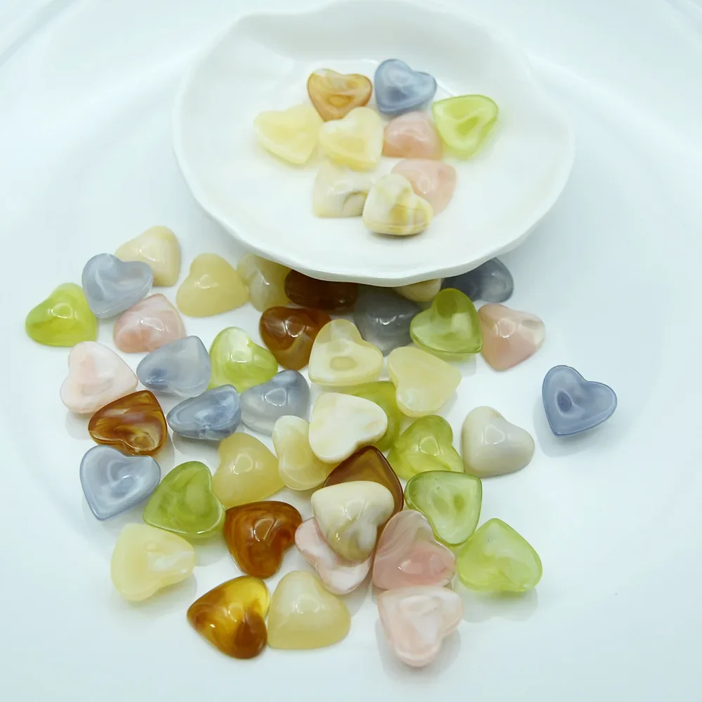 20 Pieces  17 * 18mm Amber Feel  Flat Bottom Acrylic Heart-shaped Beads  DIY Makes Jewelry and Mobile Phone Case Accessories