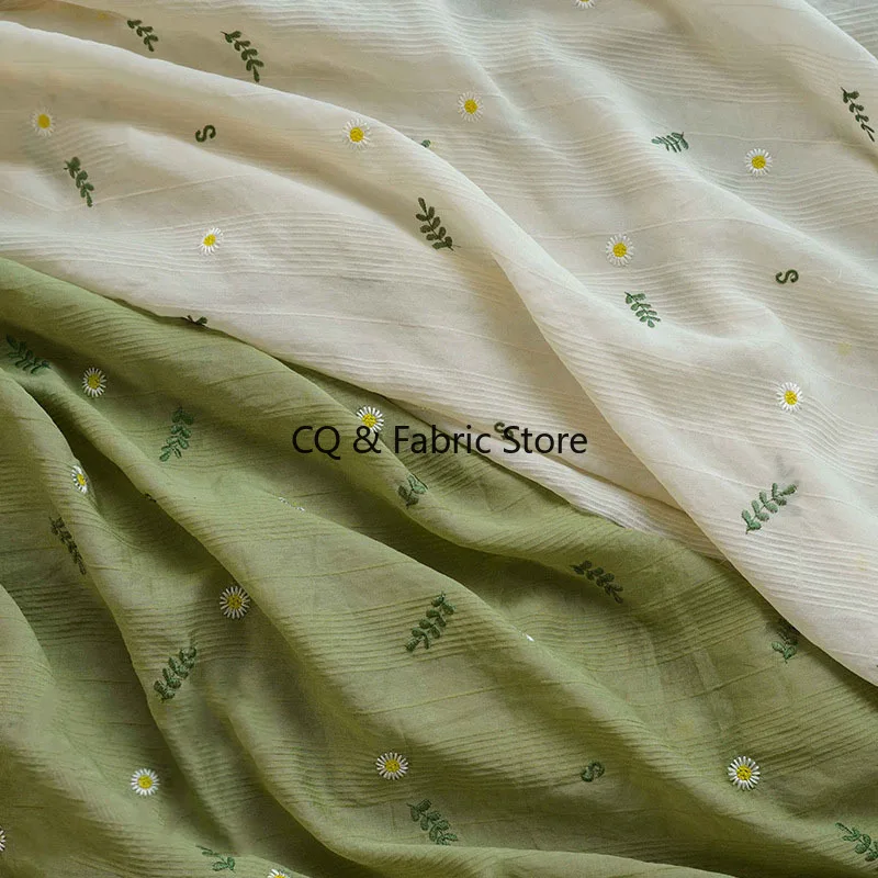 Fresh And Soft Little Daisy Letter Embroidered Dress Fabric Apparel Sewing Fabric By The Meter