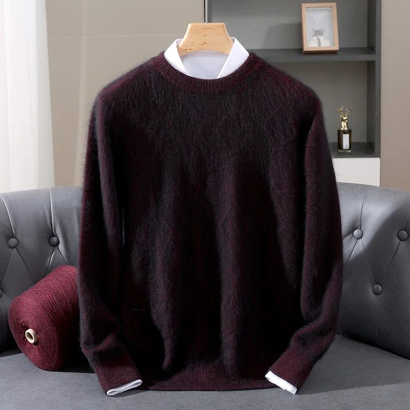 Autumn Winter New Arrival Men's Mink Cashmere Pullover Sweater O‑Neck ElegantComfort‑Fit Skin‑Friendly Long Sleeve  Knit Top