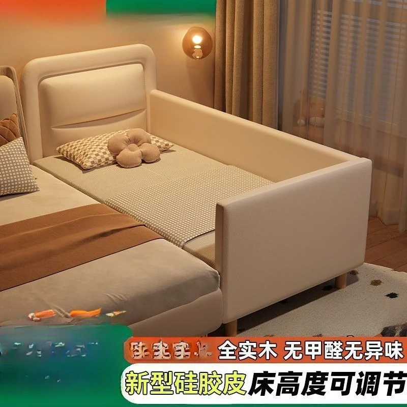 Solid wood bed splicing bed soft bag with guardrail big bed boys and girls crib widened baby bedside small