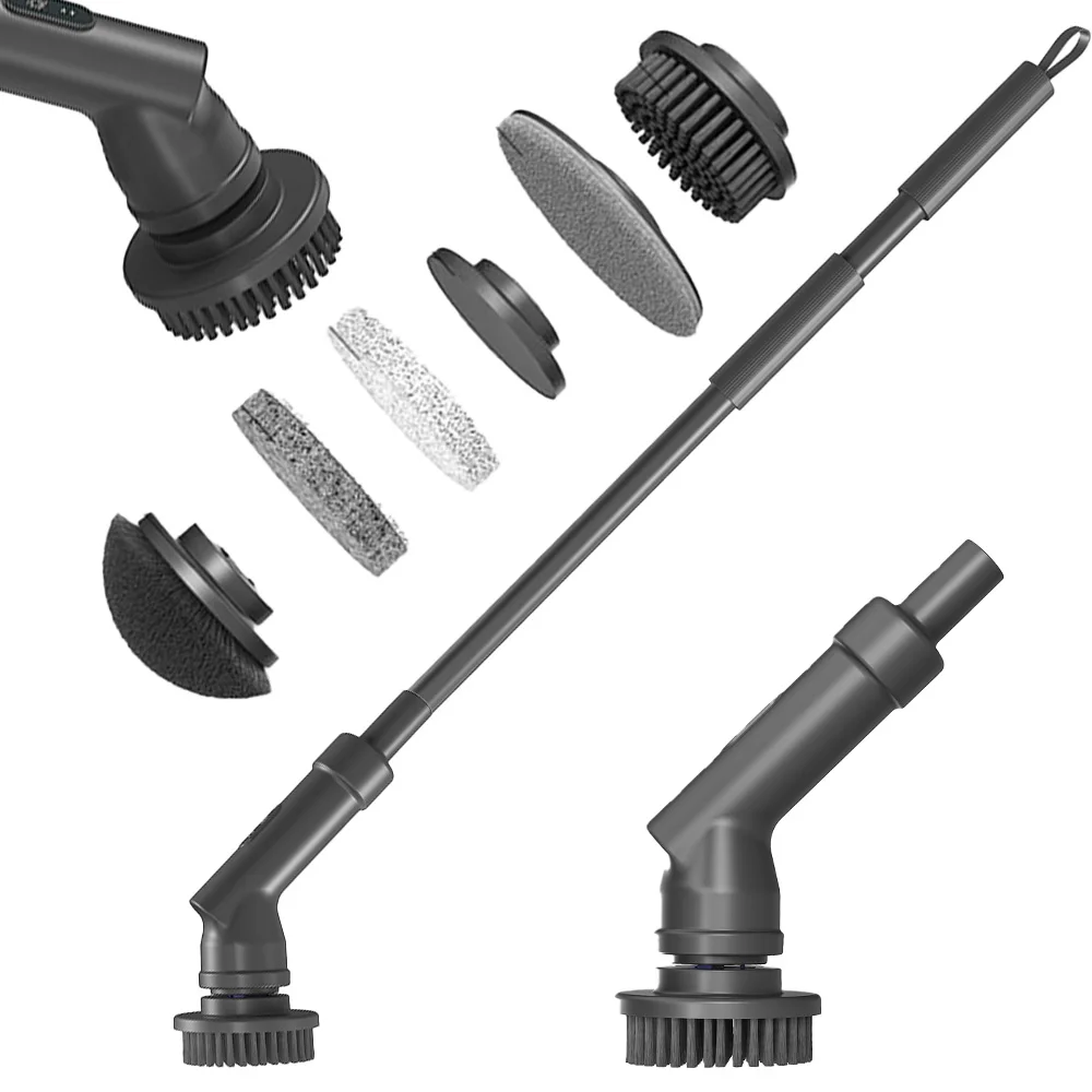 Multifunctional Household Electric Cleaning Brush Long Handle Waterproof Wireless Scrubber 7 Heads For Kitchen Bathroom Use