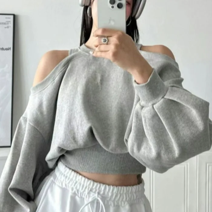 Chic Otoño Invierno Anti-envejecimiento Diseño Retro Casual Largo Sve Color Puro Sudadera con capucha Mujer Faion Tubo Recto Ajuste Corea...