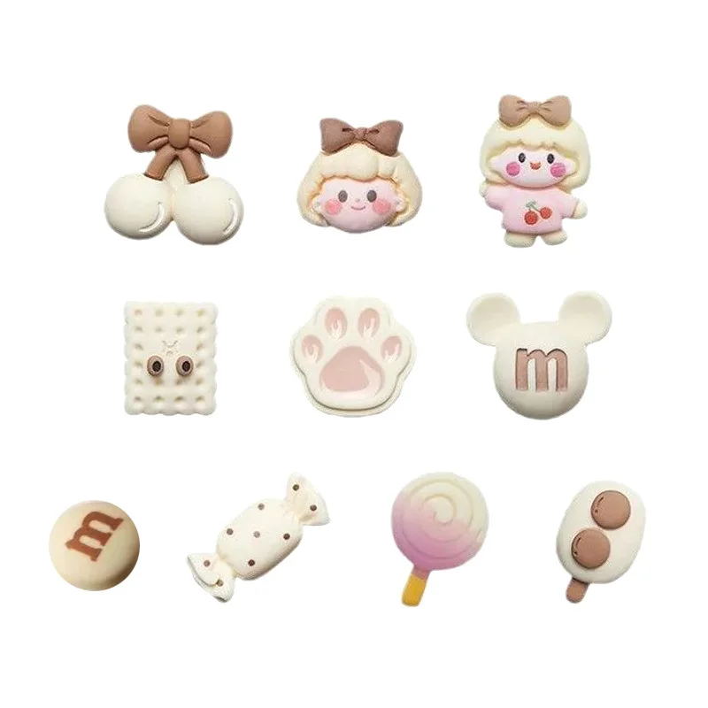 Breloques de chaussure mignonnes pour fille, bonbons, trou, décoration de chaussure, motif dessin animé, biscuit, ours, bricolage, accessoires de fleurs, 9/10 pièces