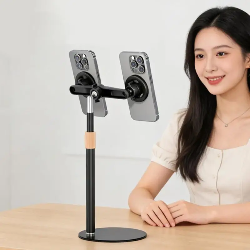 

Adjustable Height Phone Stand For 4 To 7 foot Smartphones Having Complete turn And Two Mounts Perfect For Live Streaming H8WD