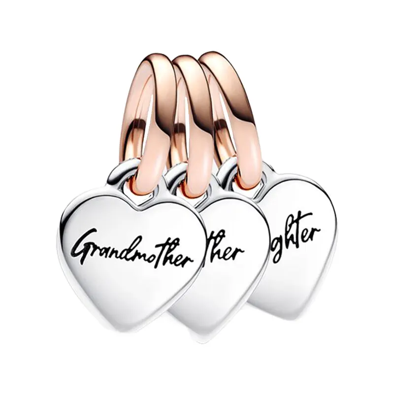 Triple Family Generation Of Hearts Pendants Charms For Women Love Grandmother Mother Daughter Rose Gold Silver 925 Jewelry Gifts