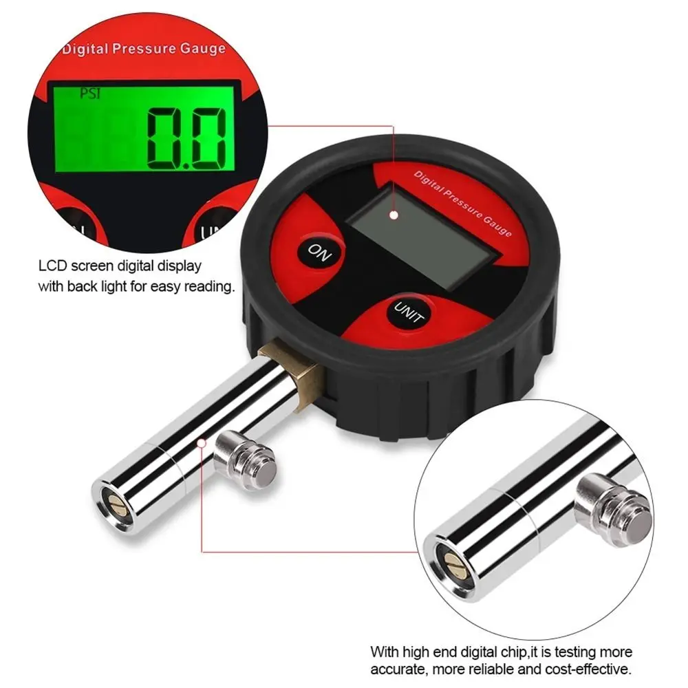 0-200PSI Digital Tire Pressure Gauge LCD Backlight LED Light Air Pressure Gauge Digital Display High Accuracy Pressure Tester