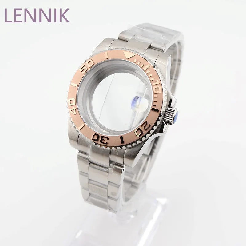 40mm Gold Diver Watch Case NH34/35/36/38/39/70/71/72 20mm Steel Bracelet Stainless Steel Sapphire Crystal Vintage Mod Parts