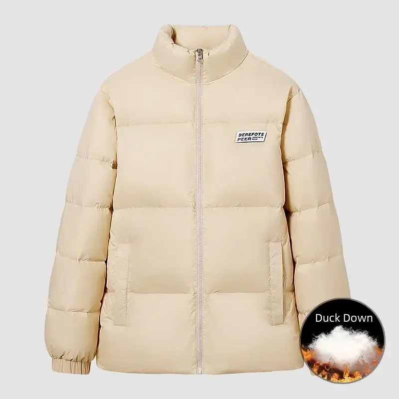 Uetey-Casaco puffer de pato branco masculino e feminino, casaco grosso quente, gola impermeável com estande, jaquetas unissex casuais, moda inverno