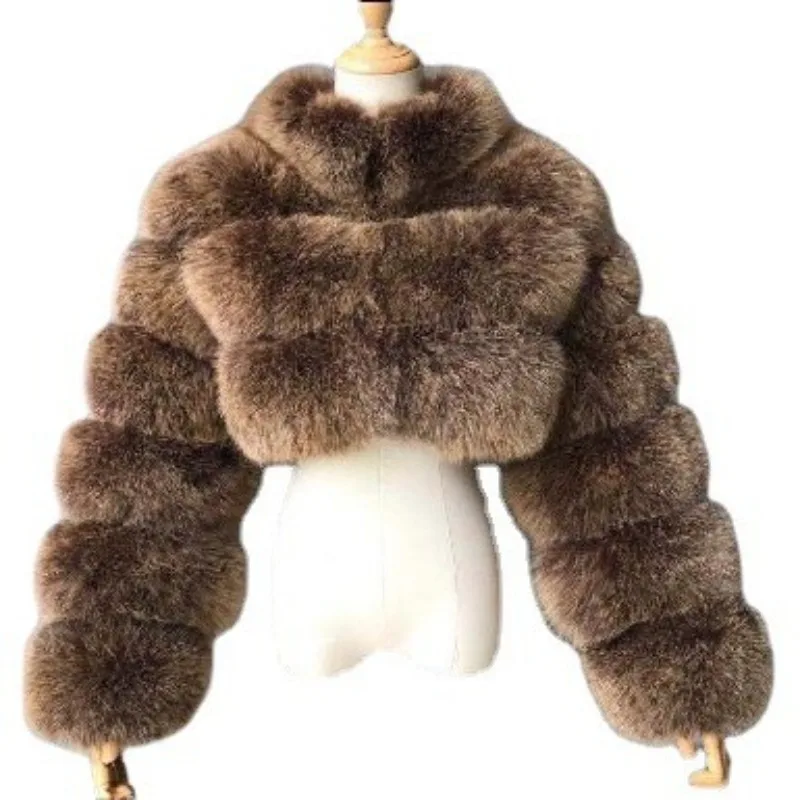 2025 European and American imitation fashionable versatile fur women's stand-up collar long sleeve spot wholesale sexy babes
