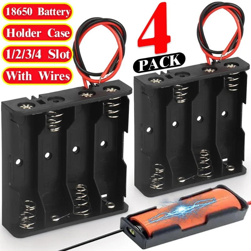 18650 Battery Holder Plastic Box Bundle with Wire 1/2/3/4 Slots 3.7V DIY 18650 Battery Box Storage Case with Connect Wire