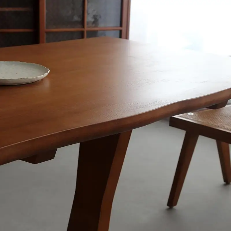 Pure solid wood dining table medieval retro style thickened rectangular small apartment living room Nordic log