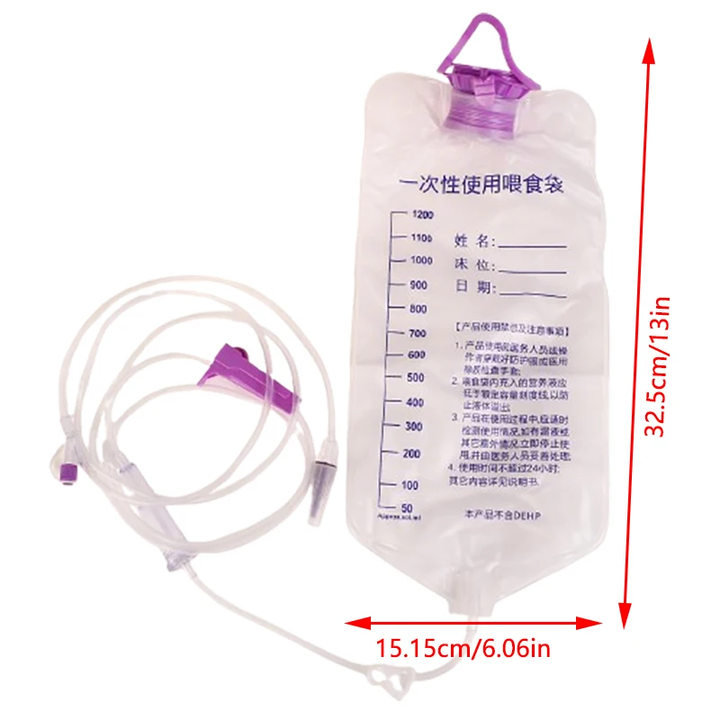 1200ml Medical Plastic Feeding Bag Enteral Nutrition Supply Bag Nasal Feeding Nutrient Gravity Pump Transparent Tube Bag