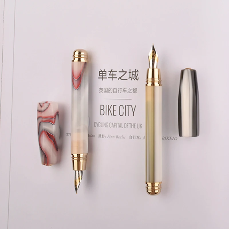 

Fuliwen Elegant Marble Celluloid Fountain Pen Rhombus Beautiful Ice Flower Iridium Medium Nib Business Writing Gift Pens New