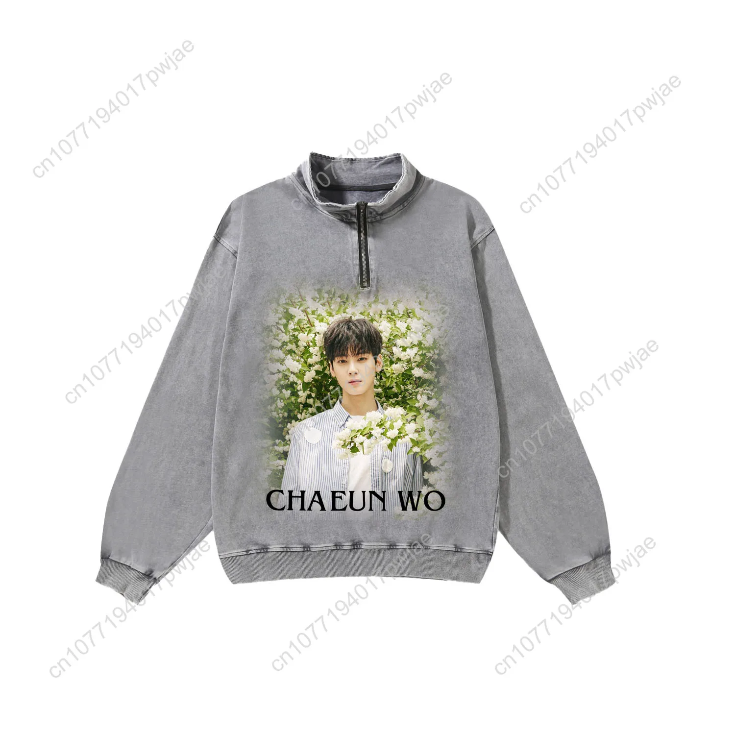 KPOP Cha EunWoo Custom Retro Sweatshirt Mans Womans Half Zipper Vintage Sweat Shirt Photo Custom Made Tops