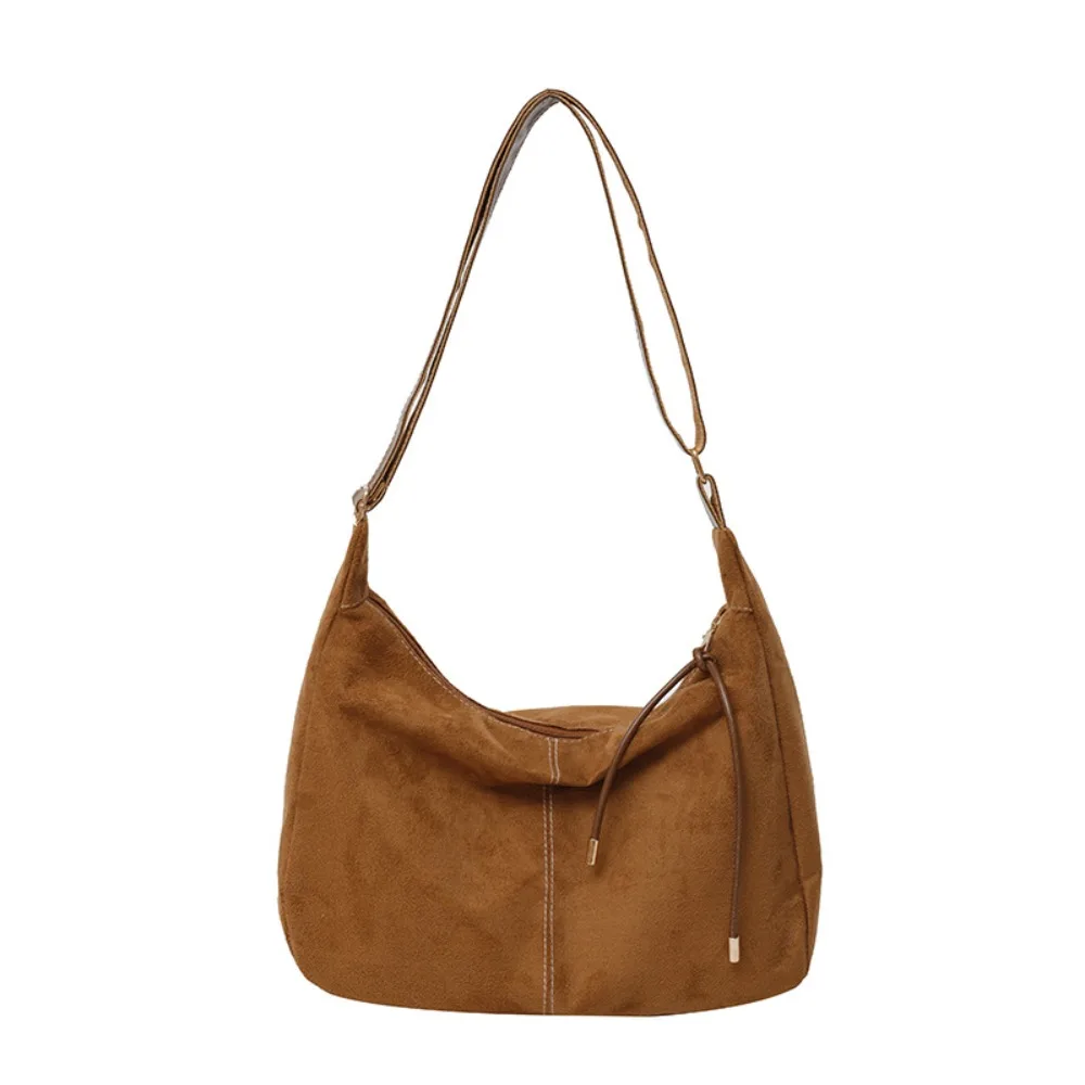 

Brown Suede Velvet Shoulder Bag Handbag Large Capacity Vintage PU Crossbody Bag Solid Color Korean Style Female Tote Bag