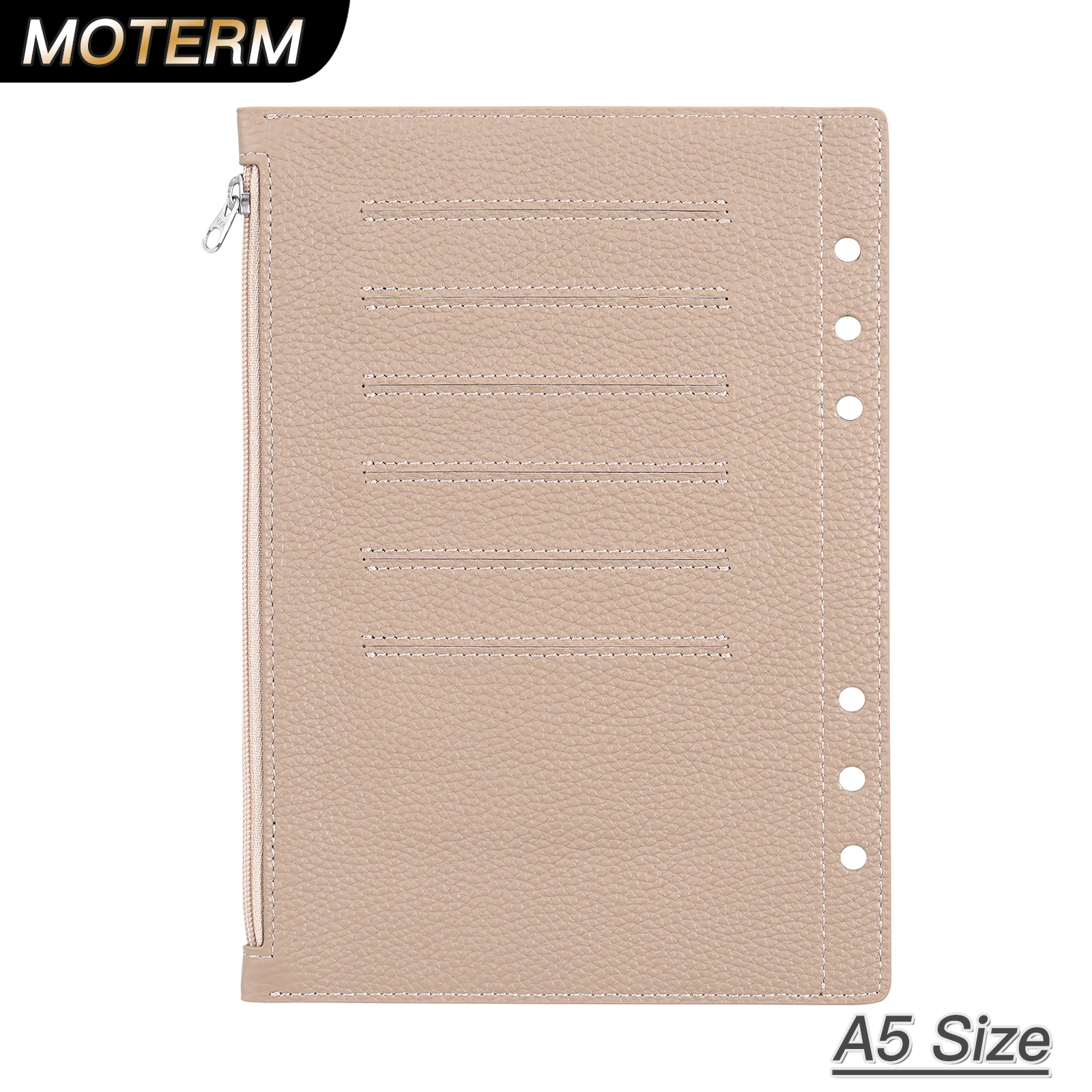 Moterm Rits Flyleaf Voor A5 Size Ring Planner Echt Pebbled Grain Lederen Divider Coin Opbergtas Notebook Accessoire