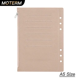 Moterm-Hoja de inercia con cremallera para planificador de anillos de tamaño A5, divisor de cuero de grano genuino, bolsa de almacenamiento de monedas, accesorio para cuaderno