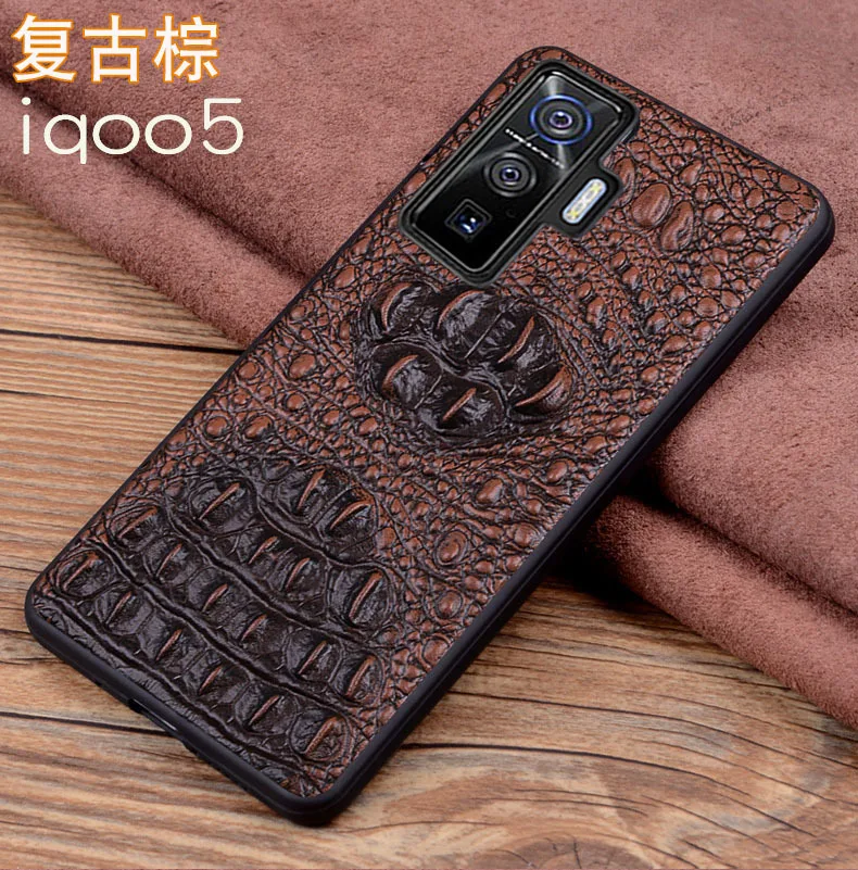 New Genuine Leather Luxury 3d Crocodile Head Phone Case For Vivo Iqoo 5 Pro Cover For Vivo Iqoo5 Pro Cases Bag image 3