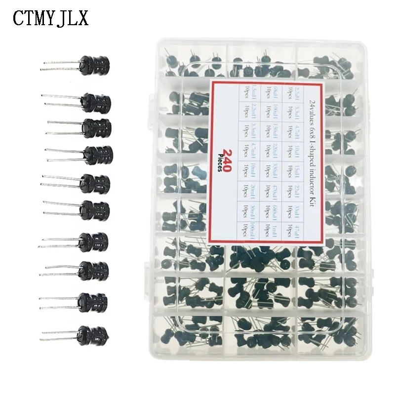 240PCS 6x8 I-Shaped Power Inductor Kit 2.2/3.3/4.7/10/22/33/47/68/100/220/330/470/680uH/1mH/2.2/3.3/4.7/10/20/30/100MH Inductors