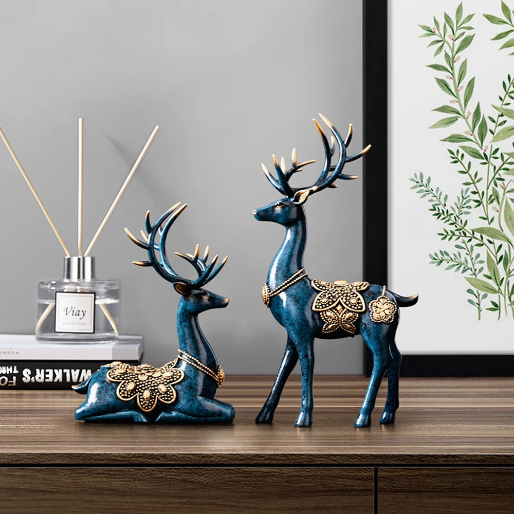 

Deer Statue European Retro Figurines Sculptures Tabletop Decor Blue/Green