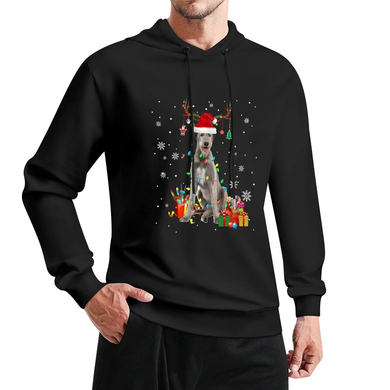 

Irish Wolfhound Reindeer Christmas Lights Xmas Santa Irish Wolfhound Dog Lover Pullover Hoodie fashion men men's oversize hoodie