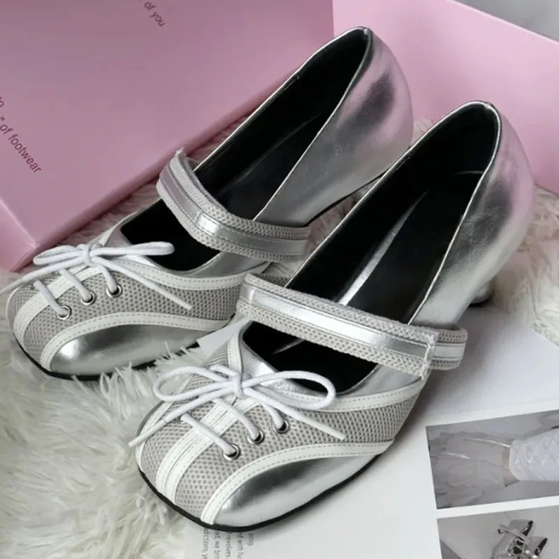 Fashion Hook Loop Women's Ballet Pumps Fashion Korean Street Style Lace-Up Retro Lightweight Comfortable Casual Shoes