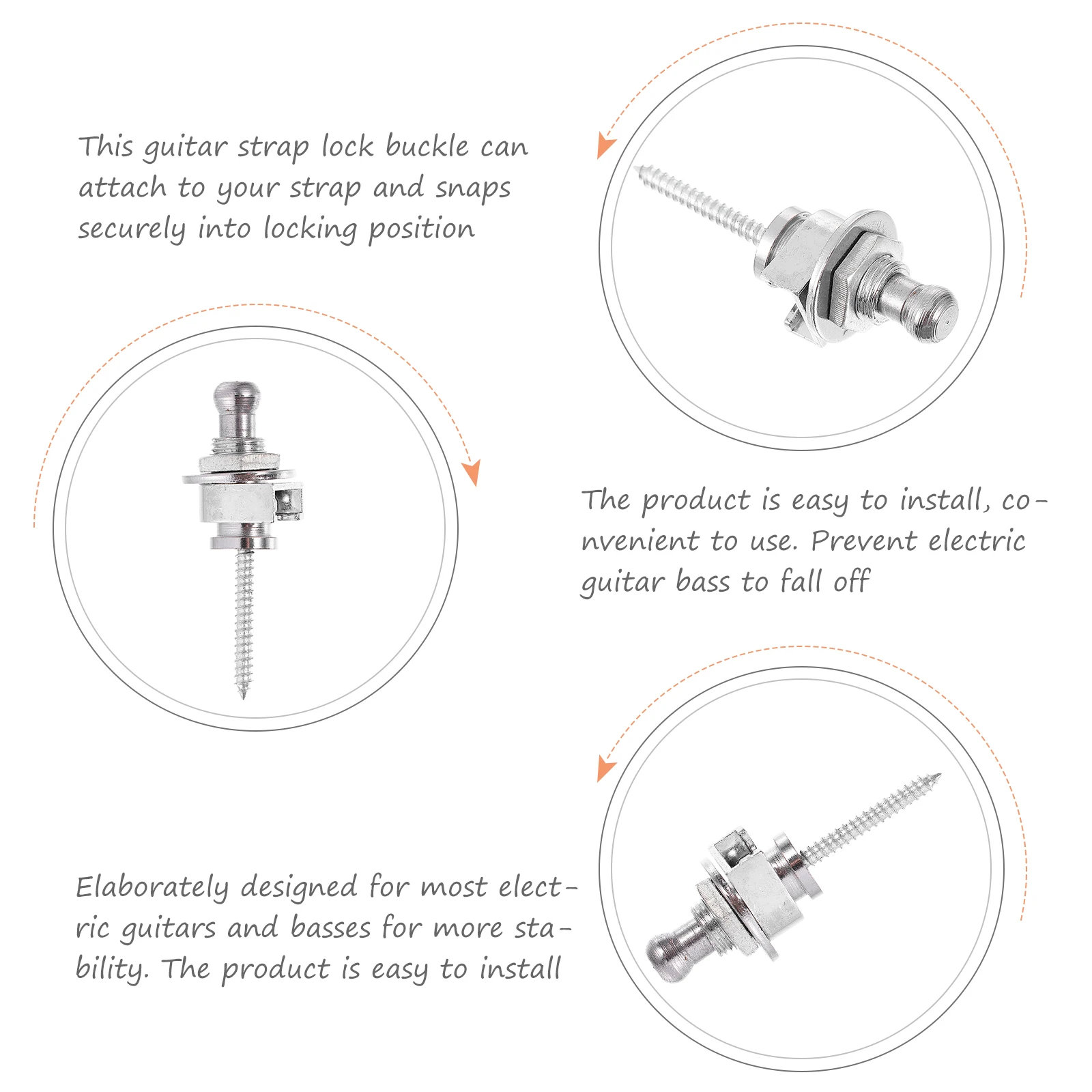 

10pcs Guitar Strap Lock Durable Iron Anti-Slip Belt Buckle For Electric Bass Guitar Non-Slip Fixing Button Silver Instrument