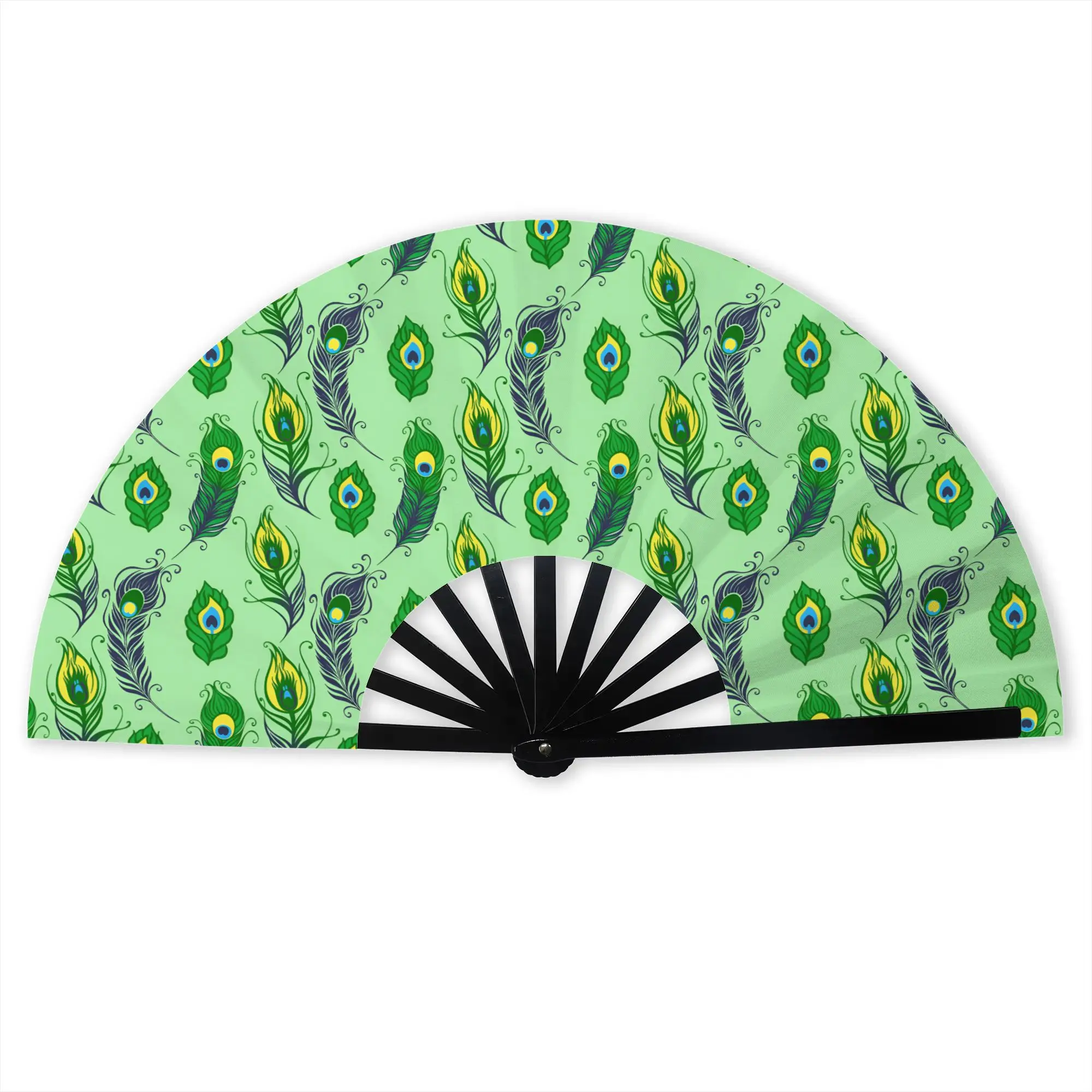 Peacock Feather Stylish Hand Fan Women  Printed Polyester Fan Trendy Costume Prop Folding Fans For Sports Events  Gift