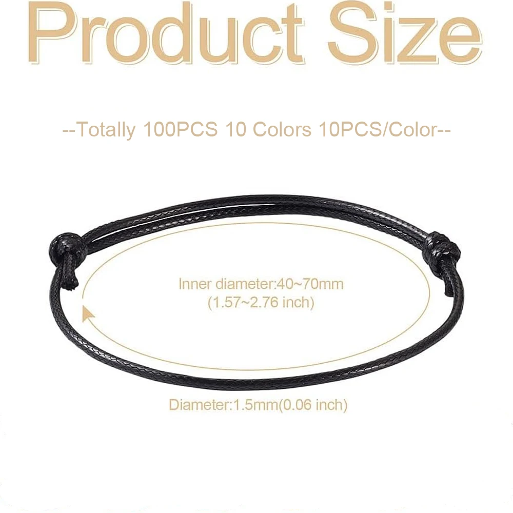 100Pcs Korean Waxed Polyester Cord Bracelet Adjustable Semi Finished Hand Rope Bracelet for DIY Jewelry Making