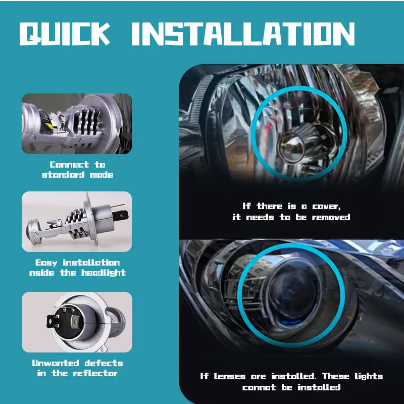 كارولين H4 H7 LED 12 فولت عدسة العارض عالية منخفضة شعاع سيارة ضوء لمبة صغيرة التوصيل اللعب 24 فولت