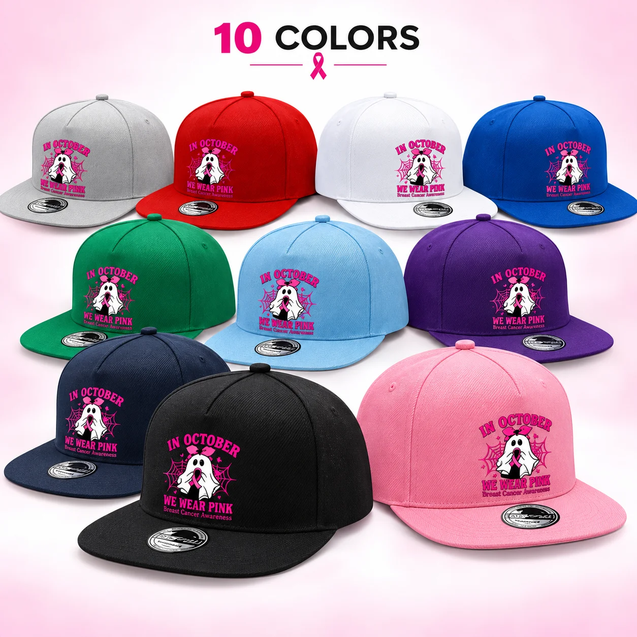 1PC pink ribbon promotional Snapback hat for men and women, October breast cancer promotional hat, flat brim baseball cap