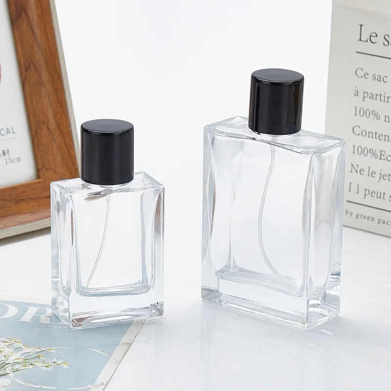 

3pcs 50ml 100ml Flat Square Spray Bottle Transparent Glass Perfume Cosmetics Bottle Sample Bottle Atomizing