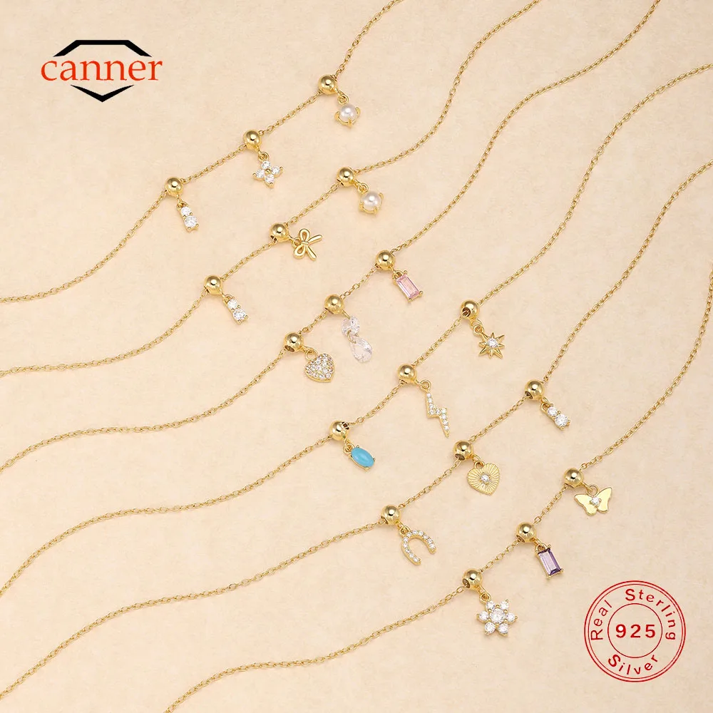 

CANNER Heart Shape Eight Pointed Star Zircon Collarbone Necklace 925 Sterling Silver Geometric Hollow Butterfly Flower Necklace