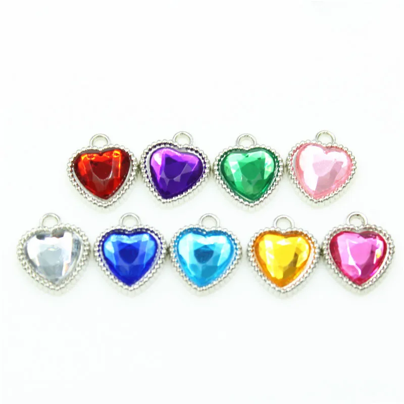 

Mix Color Heart Drop Acrylic Crystal Dangle Hanging Charms Lobster Clasp 50pcs/Lot For Diy Bracelet Pendant Necklace Jewelry