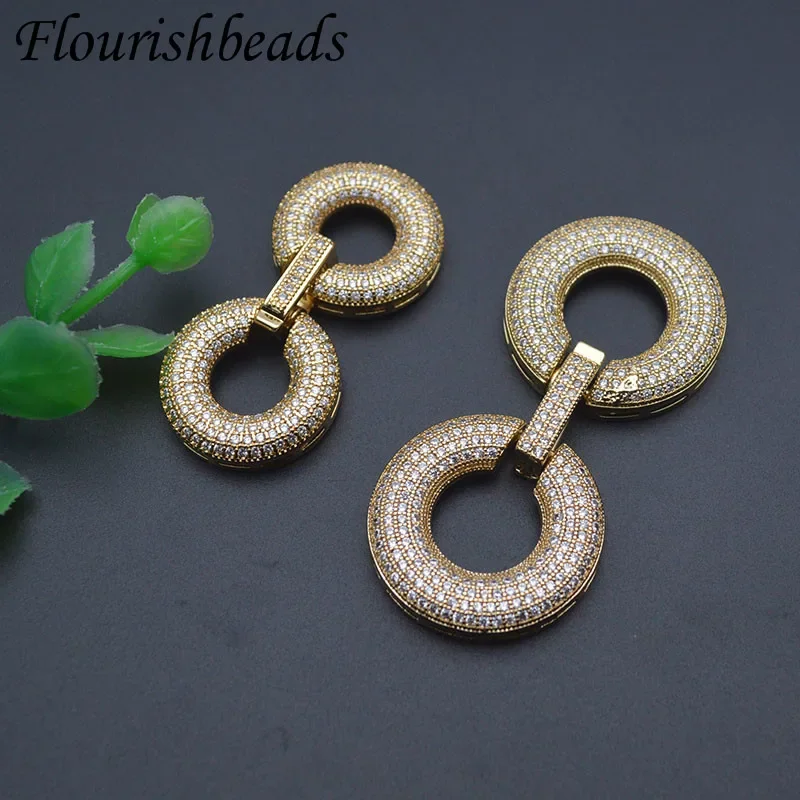 High Quality Gold Color Paved CZ Beads Double Round Connector Clasp for DIY Pearl Necklace Jewelry Making Accessories 5pcs/lot