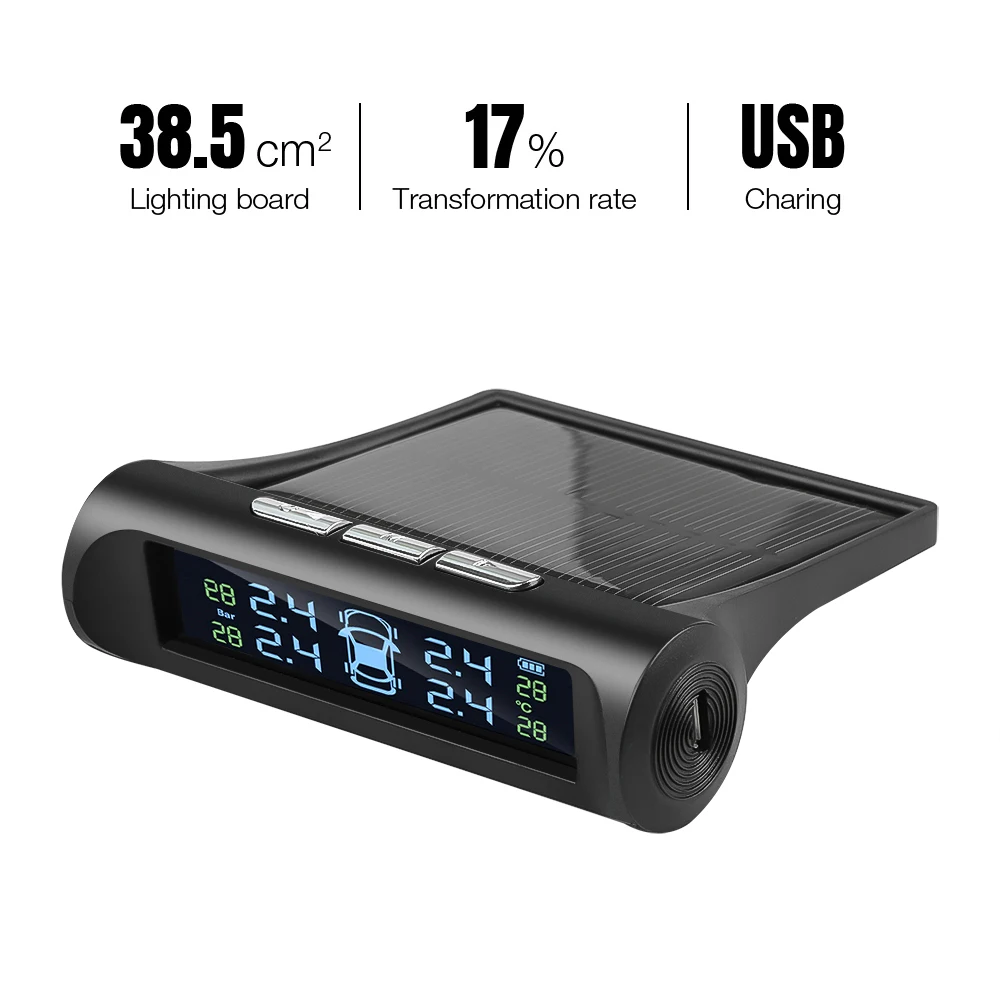 Sikeo Smart Car TPMS Tire Pressure Monitoring System Solar Power Digital TMPS LCD Display USB Auto Security Alarm Tire Pressure