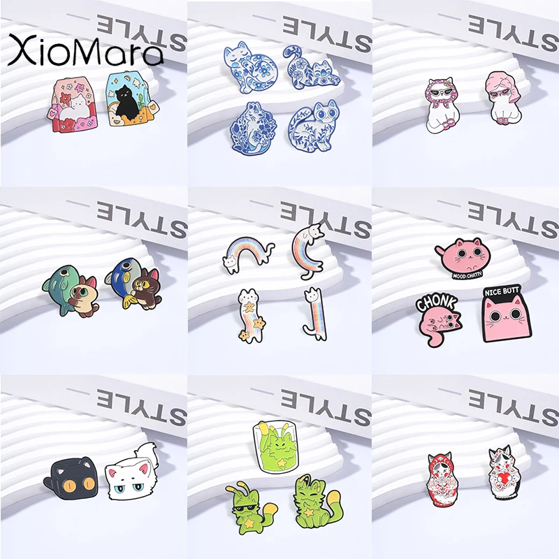 2-4pcs/Set Cute Cartoon Cat Badge Kawaii Animal Enamel Pins Fashion Lapel Brooch Metal Backpack Clothes Jewelry Gift for Friends