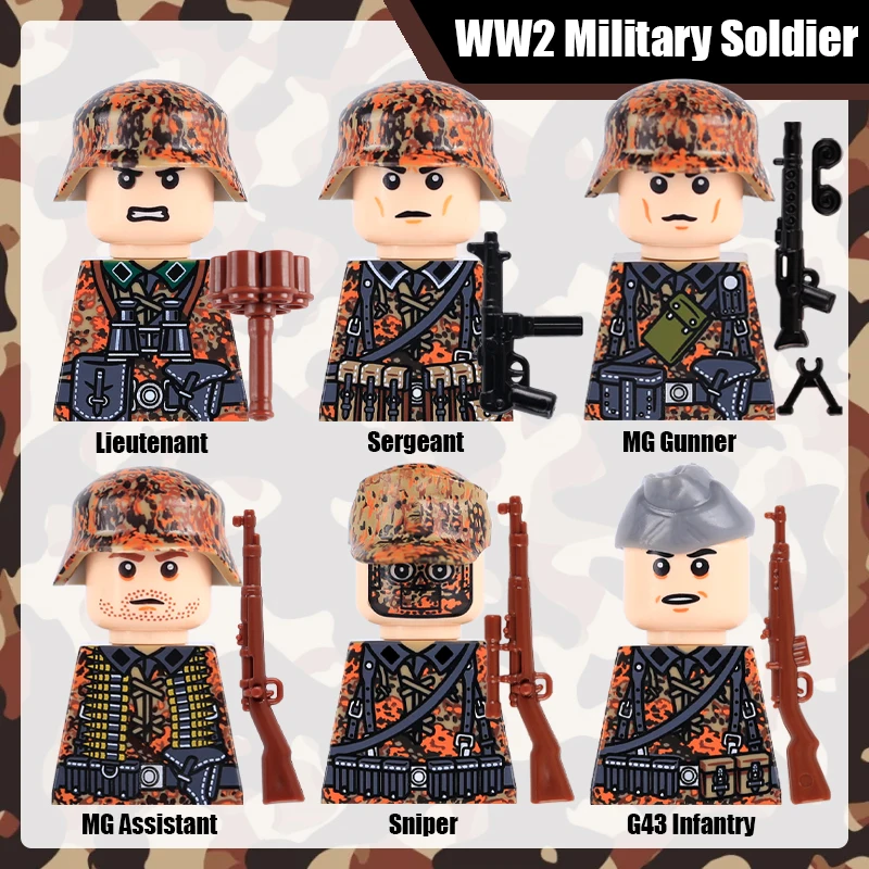 Military Spring Autumn Oak Camouflage Soldiers Building Blocks Army Officer Sergeant Gunner Sniper Infantry Hat Bricks Toy Gifts